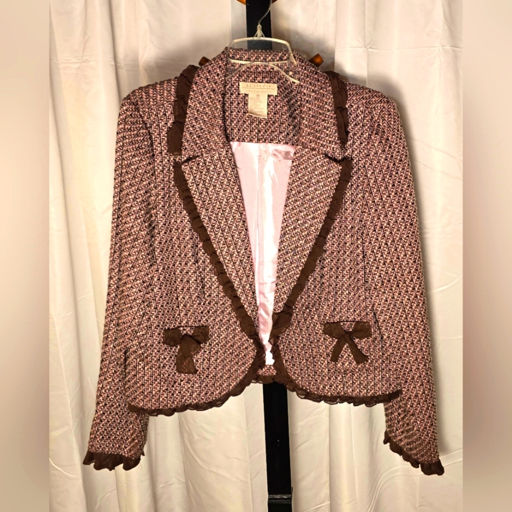 Pink and Brown  Jonathan Martin Tweed blazer with‎ ruffled edges